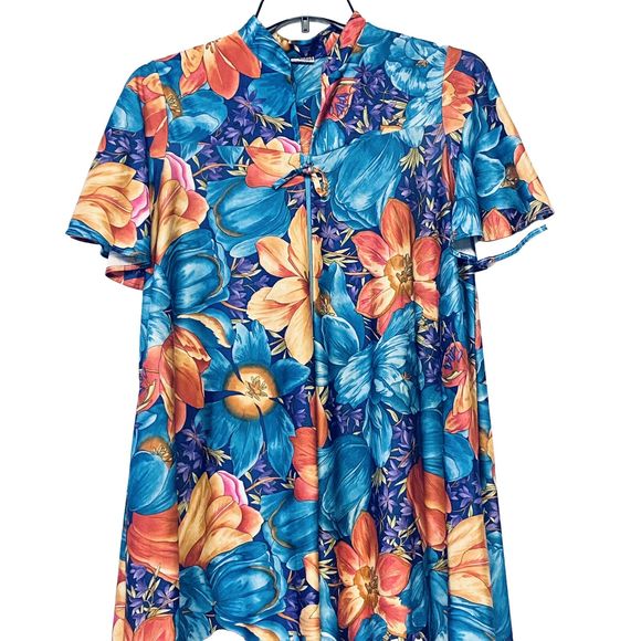 Vintage Granada Muu Muu Grandma Core Housecoat Mrs. Roper MuuMuu 1/4 Zip M - Picture 3 of 9